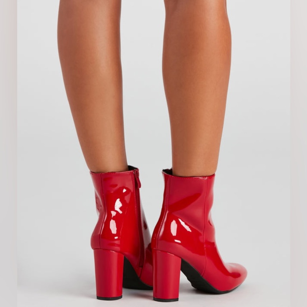 Red Patent Block Heel Bootie - Picture 3 of 7